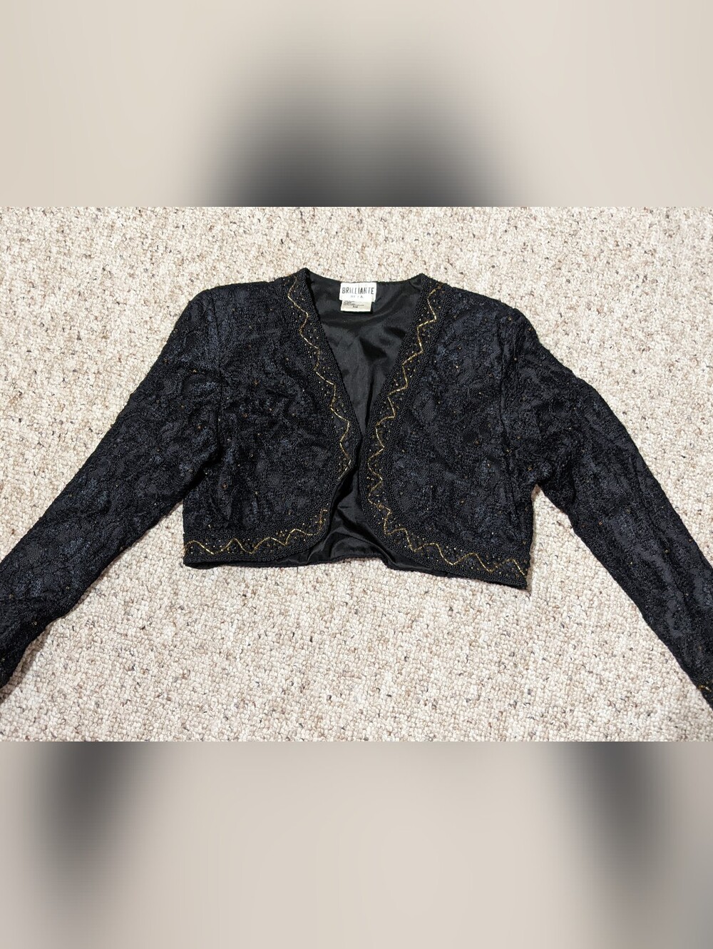 Brilliante By J.A. Black Beaded Cropped Bolero 3/4 Sleeve 80s